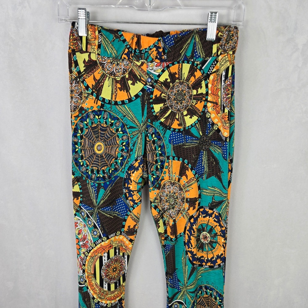Topia Women Multi Color Medallion Boho Flare Leg Bell Bottom Pants M Stretch USA - Picture 3 of 9